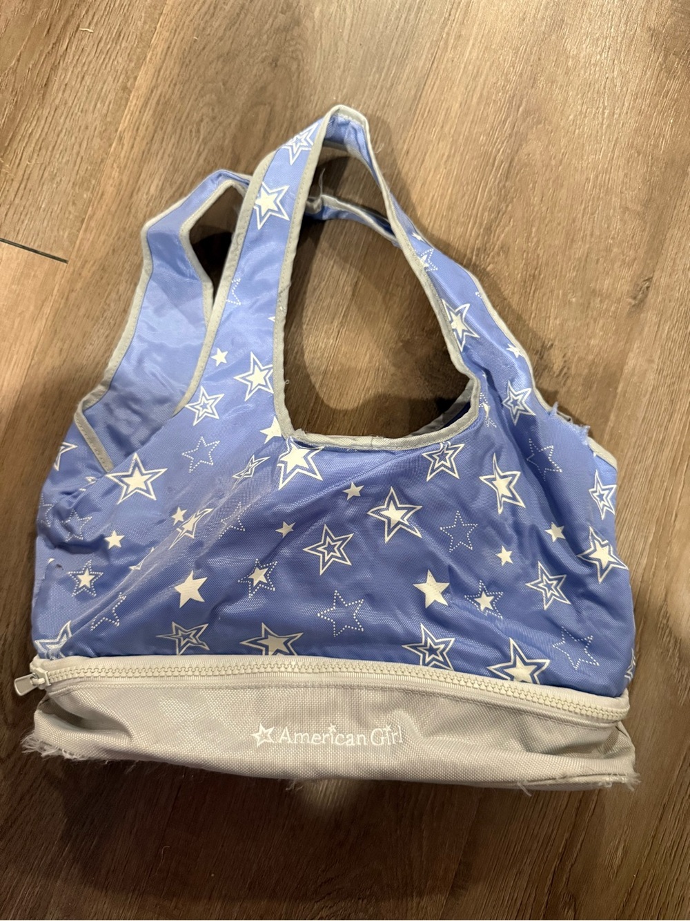 American Girl Blue Star Print Tote with Light Gray Trim